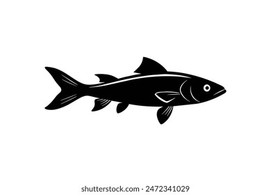 Intricately designed black vector illustration featuring the silhouette of a Zander fish in fine detail.