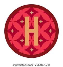 Intricately designed circular badge with bold geometric patterns in red and a gold ‘H’ letter. A versatile graphic for creative branding, professional designs, or artistic purposes.