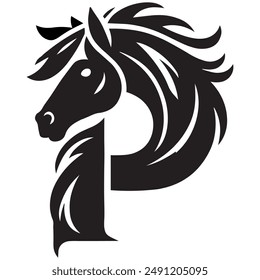 The Intricately Designed Horse Head Creating the Letter P, Symbolizing Power, Grace, and Artistic Mastery in Alphabetic Form