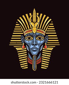 An intricately detailed Egyptian golden pharaoh vector clip art illustration, featuring ornate headdress and regal symbols, ideal for Egyptian mythology-themed artwork and cultural designs