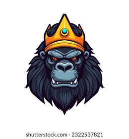 An intricately detailed gorilla wearing a crown vector clip art illustration, showcasing the magnificent features of the gorilla and the essence of royalty, ideal for prestigious logos and impactful d