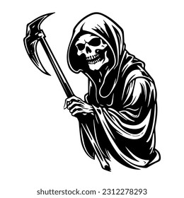 Intricately detailed hand drawn illustration of the Grim Reaper, embodying the dark allure of mortality and the unknown.