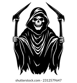 Intricately detailed hand drawn illustration of the Grim Reaper, embodying the dark allure of mortality and the unknown.