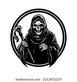 Intricately detailed hand drawn illustration of the Grim Reaper, embodying the dark allure of mortality and the unknown.