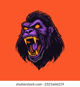 An intricately detailed howling gorilla vector clip art illustration, capturing the fierce expression and raw energy of the gorilla, ideal for impactful logos and adventurous artwork