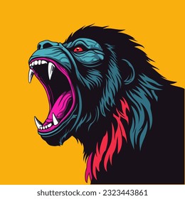 An intricately detailed howling gorilla vector clip art illustration, capturing the fierce expression and raw energy of the gorilla, ideal for impactful logos and adventurous artwork