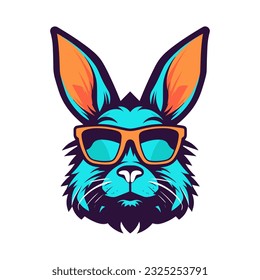 An intricately detailed rabbit wearing sunglasses vector clip art illustration, adding a touch of charm and whimsy to your designs, ideal for playful and eye-catching artwork