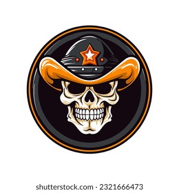 An intricately detailed skull wearing a cowboy hat vector clip art illustration, showcasing the fusion of darkness and cowboy culture, perfect for edgy designs and rock-inspired artwork