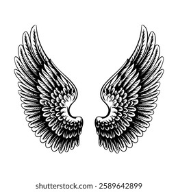 Intricately Detailed Spread Wings Vector Graphic in Classic Black and White