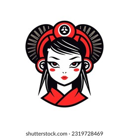 Intricately hand drawn Japanese geisha girl illustration, perfect for creating unique and visually stunning logo designs