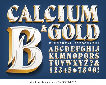 An intricately incised alphabet with gilded edges and 3d effects, this font exudes luxury and style.