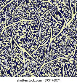 Intricately interwoven tree branches - vector seamless pattern