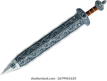 Intricately patterned blade with engraved hilt; suitable for fantasy, medieval, or luxury weapon visuals in marketing materials.