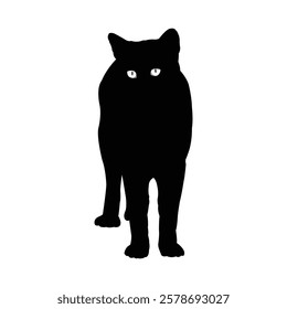 Intriguing Black Cat Silhouette Facing Forward. Cat drawing, Cat vector, Cat icon.