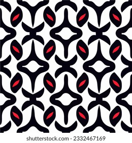Intriguing black and red abstract pattern gracefully displayed on a white backdrop, exhibiting a peppermint motif with elements of aizome artistry.
