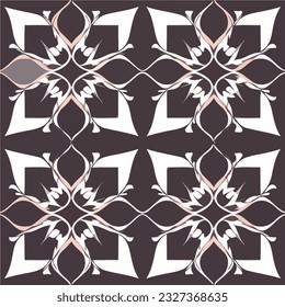 Intriguing black and white abstract design, inspired by art deco patterns, showcasing symmetrical elements in a seamless pattern suitable for fabric prints.
