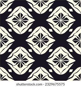 Intriguing black and white abstract design inspired by art deco, presenting a captivating and repetitive fabric pattern with elements resembling the aizome style.