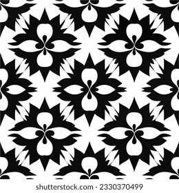 Intriguing black and white abstract design resembling a dark floral pattern, incorporating elements of aizome and showcasing an enchanting flower motif.