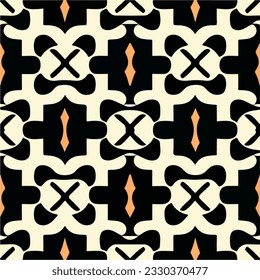 Intriguing black and white pattern complemented by striking orange accents, showcasing the mesmerizing Sierpinski Gasket. The design exhibits seamless pattern symmetry, captivating the viewer.