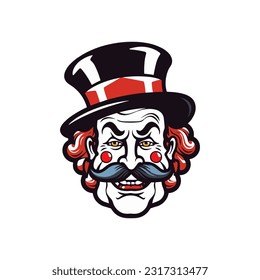 Intriguing clown head logo design illustration, combining artistic elements and expressive lines to create a visually engaging and memorable representation