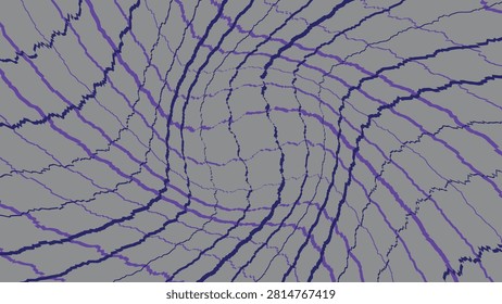 An intriguing and distorted grid illustration featuring wavy purple lines over a neutral grey background. This unique pattern evokes a sense of fluid movement and digital glitch aesthetics for artistic applications.