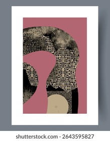 Uma exploração intrigante da arte geométrica abstrata com elementos texturizados e tons quentes