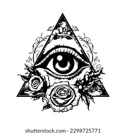 An intriguing eye in a mystical triangle, perfect for a logo or illustration that evokes mystery and the occult