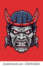 An intriguing fusion of undead and ancient warrior, this hand-drawn logo design brings together horror and honor
