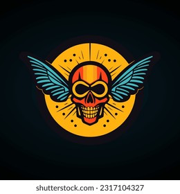 An intriguing illustration of a skull with beautifully detailed wings, perfect for a bold and distinctive logo design