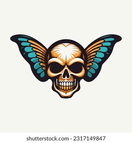 An intriguing illustration of a skull with beautifully detailed wings, perfect for a bold and distinctive logo design