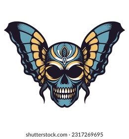 An intriguing illustration of a skull with beautifully detailed wings, perfect for a bold and distinctive logo design