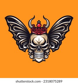 An intriguing illustration of a skull with beautifully detailed wings, perfect for a bold and distinctive logo design