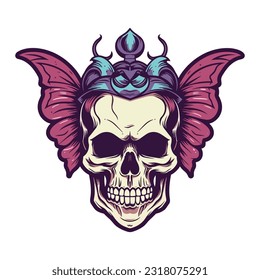 An intriguing illustration of a skull with beautifully detailed wings, perfect for a bold and distinctive logo design