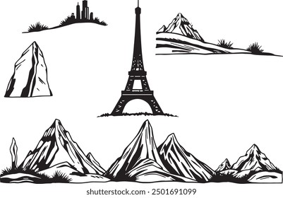 An intriguing vector fusion of the Eiffel Tower and mountains