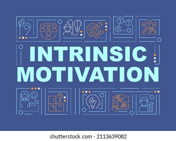 Intrinsically motivated employees word concepts dark blue banner. Motivation. Infographics with icons on color background. Isolated typography. Vector illustration with text. Arial-Black font used