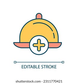 Introduce new dish RGB color icon. Menu customization. Improving food quality. Presenting special meal. Isolated vector illustration. Simple filled line drawing. Editable stroke. Arial font used