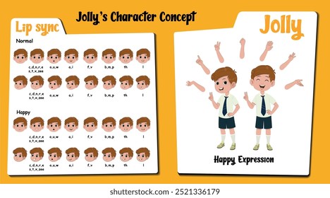 Presentamos "Jolly: The Happy Schoolboy" - un encantador personaje de dibujos animados que irradia alegría! Con una variedad de expresiones alegres, gestos juguetones de la mano y poses dinámicas.
