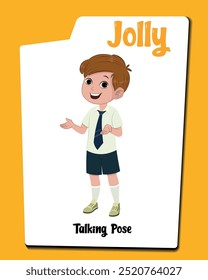 Jolly: The Talking Schoolboy - eine charmante Zeichentrickfigur, die bereit ist, sich zu engagieren und zu unterhalten! In seiner Schuluniform.