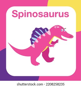 Introducing kinds of dinosaurs to kids. Educational flashcard for kids. Vector illustration file. Cute dinosaurs. Kawaii dinosaurs flashcard. printable flashcard