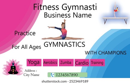 Introducing a modern and dynamic vector design featuring a vibrant Fitness or Gymnastics Banner. Created in EPS format, this versatile graphic is perfect for promoting fitness centers, gyms, or sports