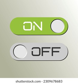 Introducing modern toggle switch buttons for devices: On and Off, with sleek lettering. Green and grey on white background, with vector gradient design.