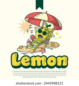 Introducing our Beach Lemon Cartoon Mascot Logo, perfect for beach cafes and lemonade stands.This relaxed lemon lounging on the beach adds a fun touch to your brand, attracting beachgoers effortlessly