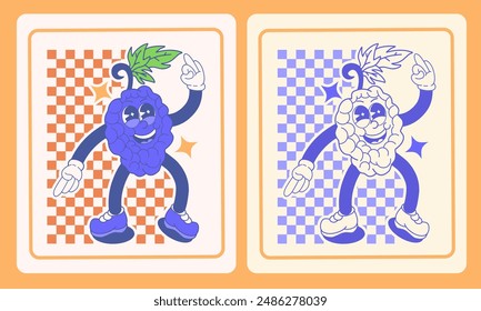 Introducing Our Cheerful and Fresh Grape Mascot A Playful Fusion of Checkerboard Patterns and Woven Label Aesthetics, for your Product packaging and labels