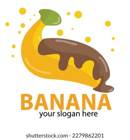 Introducing our new logo featuring a deliciously tempting banana with rich, velvety chocolate drizzled on top. This mouth-watering combination is sure to grab your attention and leave a lasting impres