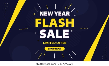 "Introducing our New Year Flash Sale banner template! Grab fantastic deals in a flash, marking the start of the year with unbeatable savings and excitement."