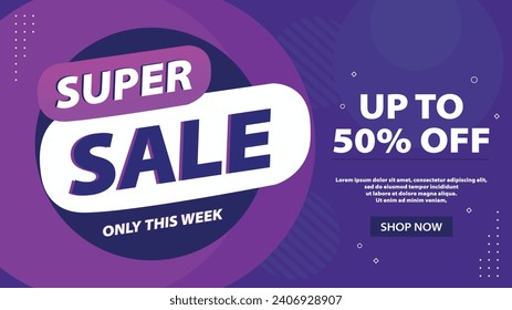 "Introducing our Super Sale banner template: Unbeatable deals await! Captivate your audience with this eye-catching design, igniting a shopping frenzy and boosting your sales to new heights."