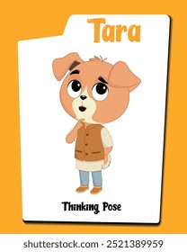 Introducing Tara, the thoughtful brown dog cartoon character who captivates with her curious expressions! Perfect for conveying whimsy and introspection.