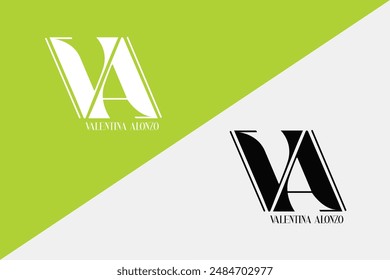 Introducing 'Valentina Alonzo,' a fashion brand that exudes luxury and sophistication. Perfect for branding, marketing, and merchandise, logo showcases timeless elegance and modern flair.