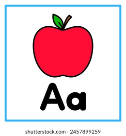 Introducción al alfabeto con ejemplos. Una es para manzana. Conveniente para la práctica de los niños y grande para las tarjetas del flash de los niños pequeños