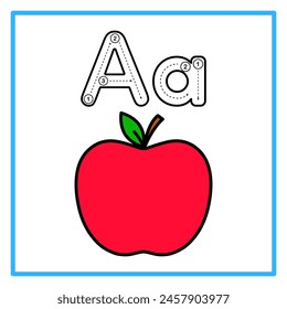 Introduction to the alphabet with examples. A is for apple. Suitable for children's practice and great for toddlers' flash cards